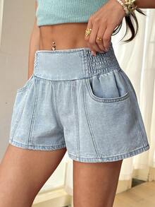 Sunnyshic 女士休闲水洗牛仔短裤，夏季 - 藍色 - 查看 5