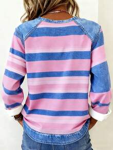 EMERY ROSE Women's Long Sleeve T-Shirt, Dual-Color Striped Print Pattern Design, Casual Wear For Autumn - Multicolor - View 2