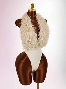 Body de cuello halter sexy y esponjoso de color vino tinto para fiesta - Albaricoque - Ver 5