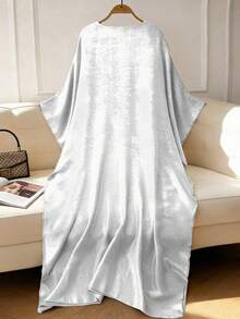 Lyxana Women's Elegant V-Neck Ruffle Sleeve Kimono Robe, Suitable For Party, Gathering, Daily Wear In Spring/Summer - Silver - View 2