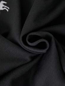 SHEIN 两件套少女时尚休闲卫衣套装，灰色翻领拉链短袖露脐连帽衫搭配同色宽松长裤，正面刺绣设计，适合外出、室内、运动、聚会、上学、春季、夏季、秋季穿着。 - 深灰色 - 查看 4