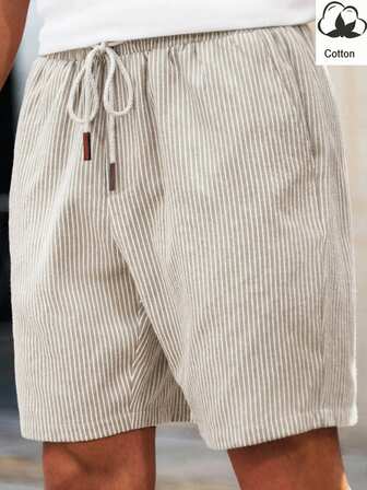 Manfinity VCAY Men's Vertical Stripe Button-Up, White & Light Blue. Relaxed Fit, Short Sleeves & Open Collar. Lightweight Cotton Blend, Soft & Airy. Effortless Vacat