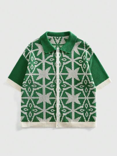 ROMWE MEN Men's Loose Dropped Shoulder Hollow-Out Knit Shirt, Vacation Shirt