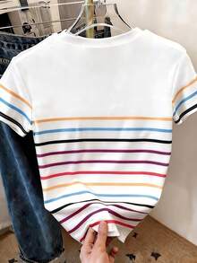 Resyla Women's Striped Casual Versatile Round Neck Short Sleeve T-Shirt - Multicolor - View 3