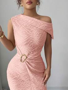 Modelyn Sleeveless Textured Metal Decor Dress For Women - Pink - View 2