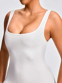 SHAPORA Women's Solid Color Square Neck Sleeveless Fitted Shapewear Bodysuit - White - View 6