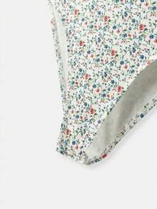 lacRébo Ditsy Floral Print Rib Bodysuit With Button Front Detail Spring Summer Casual Boho French Style Parisian Style - Multicolor - View 11