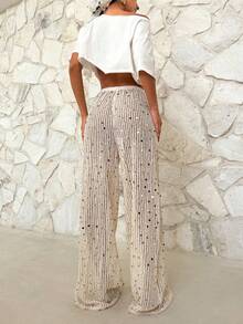 Firerie Women's Elegant Casual Beach Vacation Music Festival Party Low Waist Drawstring Knit Sheer Wide-Leg Pants, Spring/Summer - Beige - View 8