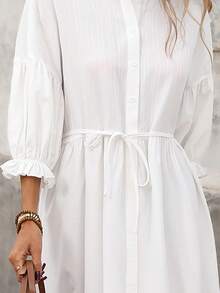 Brillora 女士宽松纯色梭织长连衣裙，适合春夏度假穿着 - 白色 - 查看 3