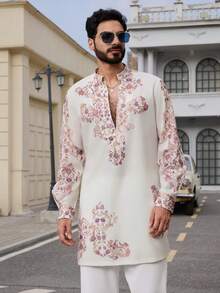 DAZY Mid-Length Printed Design Long Sleeve Men's Shirt Summer - Multicolor - View 7