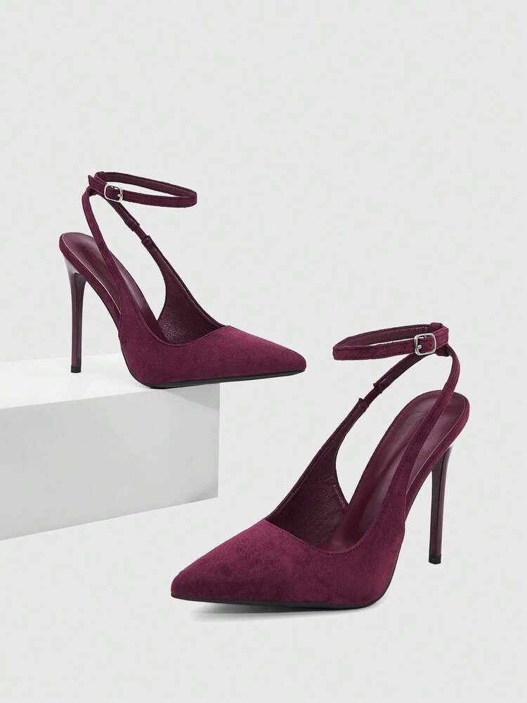 CUCCOO SZL Women Shoes Women's Pointed Stiletto Burgundy Suede Ankle Strap Fashion Sexy Dinner Party Dating Women's High Heel Shoes Slingback Shoes Women's Shoes