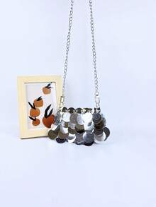 Glamine 1pc Fashionable Silver Sparkling PU Shoulder Bag (Same Style As The Picture) ,Sequin - Silver - View 6