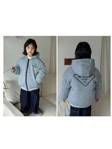 SHEIN 女童双面连帽拼接羽绒服，秋冬必备外套 - 黑色 - 查看 6