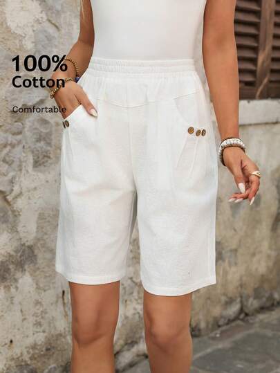 EMERY ROSE Pantalones cortos rectos de verano para mujer, de unicolor, con cintura elástica y holgados