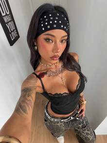 Coolane Women's Spring Concert Outfit Rave Outfit Festival Going Out Rave Outfit Renaissance Fair Club Outfits Party Hippie Contrast Lace Tank Tops - Black - View 6