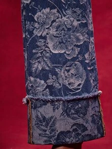 NYA SZN Quần jean cạp cao Gabriella họa tiết hoa màu xanh dương, thích hợp cho mùa hè, thu, xuân, phong cách đường phố, thường ngày, năng động dành cho nữ. - Rửa tối - Xem 5