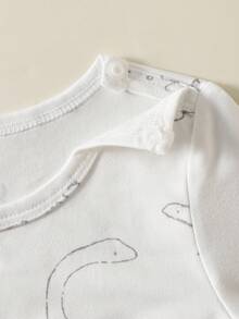 SHEIN Vintaside Kids 3件裝男嬰卡通恐龍印花條紋圓領短袖連身衣 卡其色夏季休閒舒適新生兒幼兒套裝 - 彩色 - 查看 5