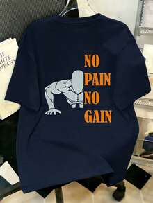 Manfinity Joysei 男士时尚夏季休闲运动服，男士上衣，腹部肌肉处饰有鸭子图案印花设计 - 藏蓝色 - 查看 2