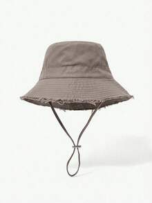 MUSERA Sombrero de cubo con cordón deshilachado, ideal para festivales - Caqui - Ver 2