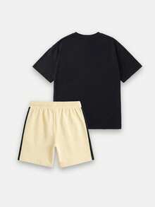 SUMWON Oversized Boys Two Piece Future Champs Crew Neck Short Sleeve T-Shirt And Athletic Shorts Co-Ord Set With Color Block Design Casual Vacation - Yellow - View 2