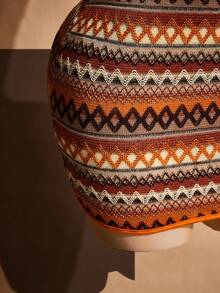 SHEIN ICON Plus Size Bohemian Textured Fabric Cutout Bust Bodycon Mini Dress Body Fitting Dress Women One Piece Dress - Multicolor - View 7