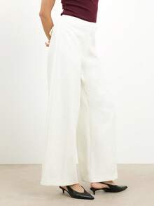 KSTM 女士高腰白色阔腿裤，宽松版型，适合工作、办公室、商务休闲、日常穿着，春夏皆宜。 - 白色 - 查看 4