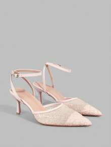 Ontre 新款粉色尖头细跟镂空网面时尚优雅女士高跟鞋 - 粉色 - 查看 2