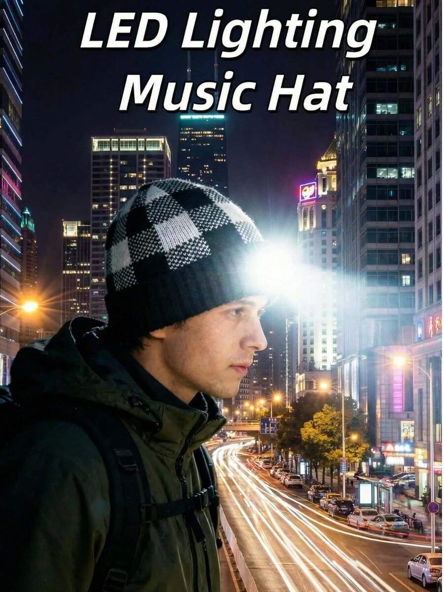 Teckwe Rechargeable Headlamp Beanie LED Elastic Music Hat Soft Beanie Hats Cold Weather Beanie For Walking Jogging Hiking - Multicolor - View 1