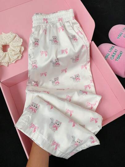 Comfortcana 女士休闲猫咪印花直筒裤