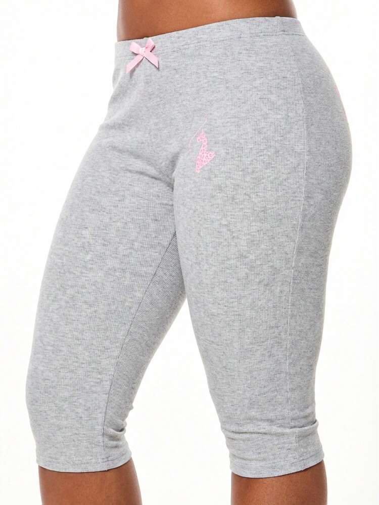 BABYPHAT Women Capri Leggings With Baby Pink Back Text Print Mid Length Casual Ribbed Comfort Pants