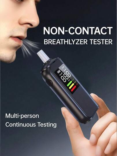 Teckwe 1 Contact Type Blowing Type Alcohol Detector, High-Precision Portable Alcohol Detector, Professional Drunk Driving Detection Instrument, Equipped With Fast Response Digital LCD Display, Automatic Power-Off, Long Battery Life, Suitable For Precise Alcohol Detection Of Drivers, Law Enforcement Personnel, Workplace Safety Inspections, Parties, Weddings, Daily Use, With A Battery Capacity Of 300mAh