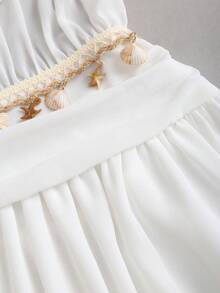 Sweetra New Spring/Summer Women's Stylish High Street Retro Sexy Slim Fit Patchwork Shell Ruffle Hem Casual Comfortable White Dress - White - View 7