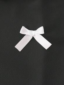 SHEIN 少女黑色露肩蝴蝶結荷葉邊洋裝，傳統婚禮公主風派對禮服，夏季優雅休閒戶外穿著 - 黑色 - 查看 9