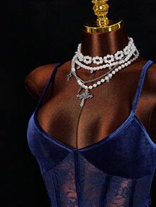 Amplova Gaun Mini Korset Renda Kontras Beludru Biru Tua Wanita, Gaun Malam Elegan dengan Tali Bahu Tipis dan Hiasan Ruffle, Pakaian Pesta Techno Rave Musim Gugur untuk Pernikahan - Navy Blue - View 3