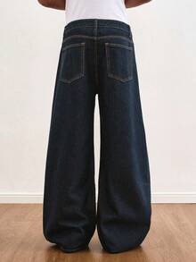 TOKVUE Men's Casual Luxury Design Washed Denim Straight Leg Wide Leg Pants - Dark Wash - View 2