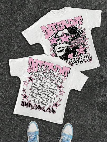 Slaydiva เสื้อยืดคอกลมแขนสั้นทรงหลวมสไตล์มินิมอลลำลองสำหรับผู้หญิง เหมาะสำหรับสตรีท ฮิปฮอป พิมพ์ลายภาพบุคคล เหมาะสำหรับฮิปฮอปสีดำ