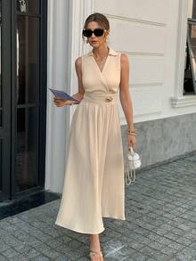 Elyressa 女士编织优雅长款夏季连衣裙 - 杏色 - 查看 6