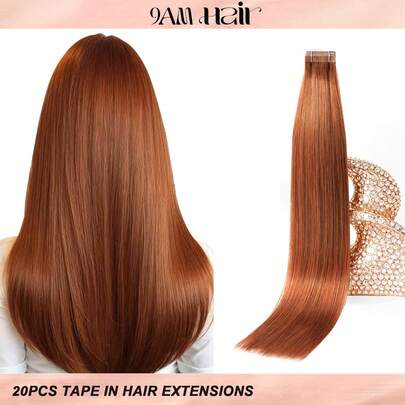 50克 20片 100%真人发接发，沙龙品质，33A#姜黄色，丝滑无痕隐形，顶级直发接发，持久耐用，发尾浓密，适合万圣节装扮。