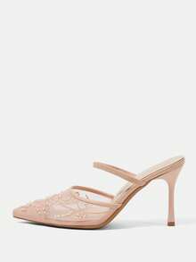 CUCCOO HITCHD Women Fashion Elegant Commuter Mesh Embroidery Embroidery Beads Pointed Stiletto High Heel Shoes Pumps - Baby Pink - View 2