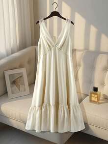 GlowEve CURVE Große Größen Ärmelloses langes Kleid in Apricot für Damen, minimalistischer Stil, Frühling/Sommer - Aprikosenfarben - Übersicht 7