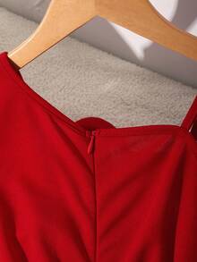 Tween GirlsSweet & Cool Red 3D Floral Camisole Asymmetric Wide Leg Jumpsuit, Casual Wear & Party, Spring/Summer - Red - View 4