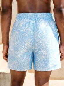 Manfinity VDAYZ 男士抽绳腰带全印花休闲沙滩短裤 - 彩色 - 查看 4