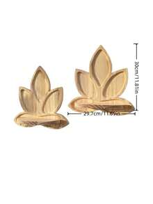 1/2 Pieces Natural Wooden Lotus Wall Rack - Bohemian Zen Floating Rack, Arc-Shaped Leaf Design, Pine Wood Material, Simple Wall-Mounted Storage Rack, Suitable For Living Room, Bedroom, Bathroom, Meditation Space - Space-Saving Decorative Storage Rack (Easy To Install) - Brown - View 3