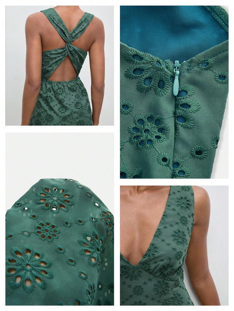 SHEIN Maija Outfit Deas For Dress,Women's Summer Sexy Beach Vacation Solid Color Schiffy Deep V-Neck Twist Back Cinched Waist Dress,Going Out Outfits,Casual Dresses For Women ,Summer Holiday Outfits ,Beach Vacation Outfits For Women,Vacation Outfits Women,Summer Holiday Outfits