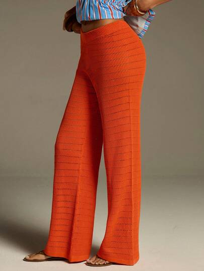 Athîral Women's Solid Color Elastic Waist Casual Loose Knit Pants