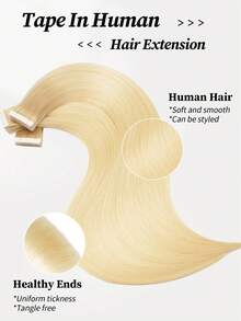 60pcs Tape In Hair Extensions 100% Human Hair #613 Blonde Straight Style In 14-22 Inch Lengths Extensions Silky Seamless Invisible Top Quality Thick Ends Healthy Human Hair Extensions For Thin Hair And Salon Use And For All Women/Girls Daily Use - S613 - View 2