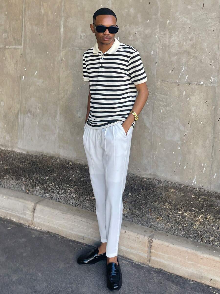 Ngobest Haus Ngobest Haus 针织男士条纹Polo衫 - 时尚舒适 - 针织 - 黑色 - 查看 1