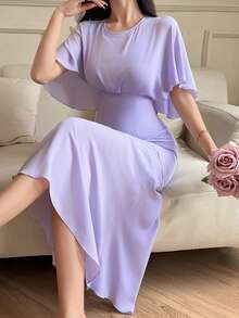 DAZY Vestido de verano único y elegante de estilo francés que ciñe la cintura para mujeres - Púrpura malva - Ver 1