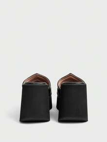 ROMWE Goth Women's New Slope Heel Thick Bottom Square Toe Bright Splicing Open Toe Thick Waterproof High Heel Outer Wear Cool Slippers - Black - View 3