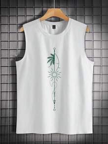 Manfinity Homme Men's Casual Coconut Tree Print Tank Top - White - View 2